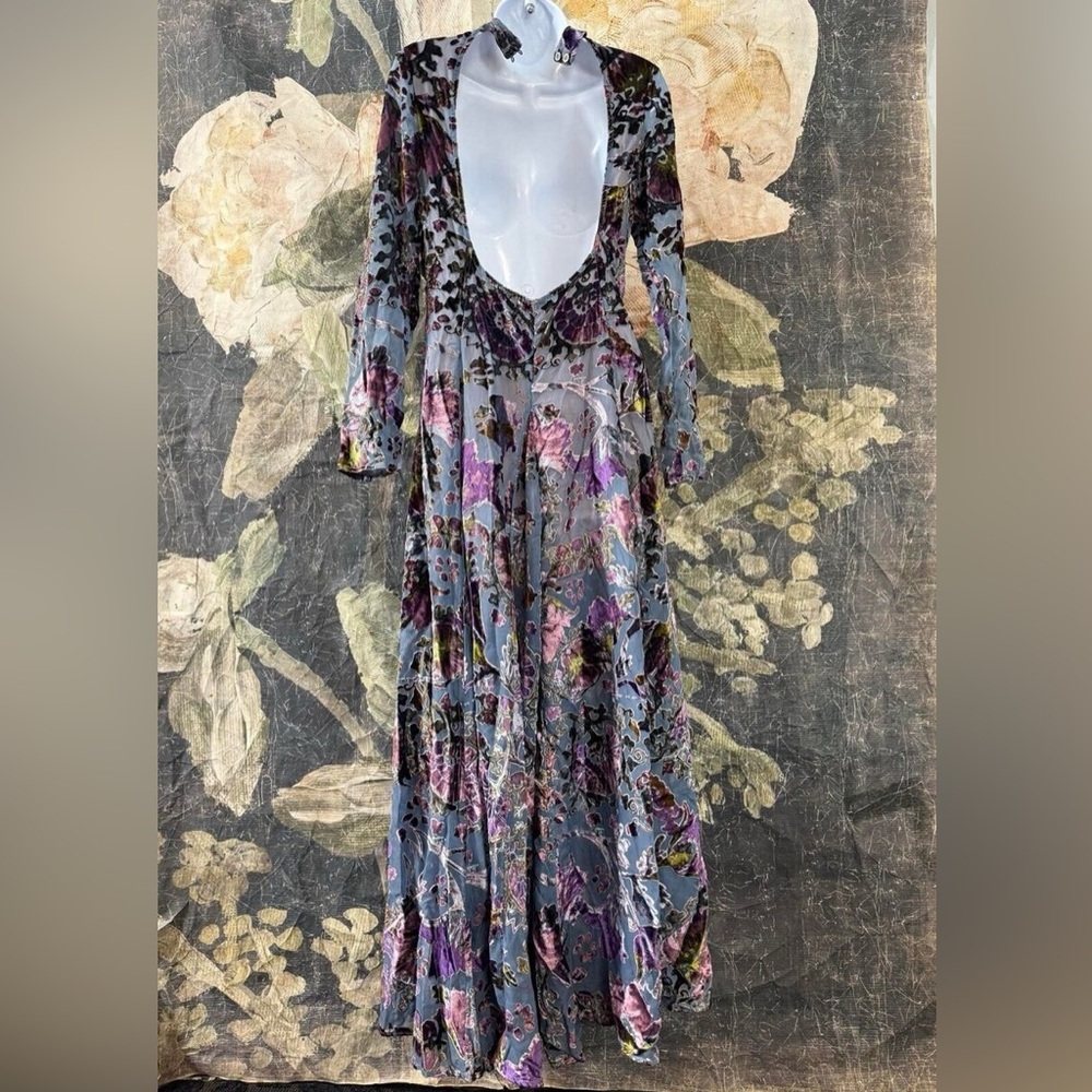 Free People Bali Painterly Paisley Velvet Purple Maxi Dress - Picture 6 of 7